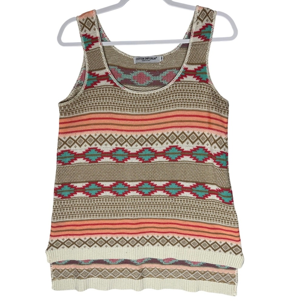 Cotton Emporium Southwestern‎ Knit Sweater Tank Top Sz M Aztec Y2K Tribal USA
